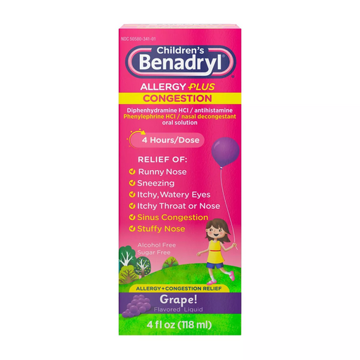 Benadryl Benadryl Children's Allergy Plus Congestion Relief Liquid - Grape - Diphenhydramine - 4 Fl Oz Health & Beauty