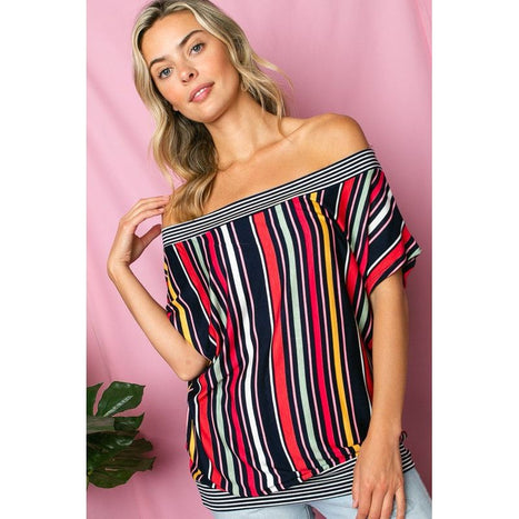 Plus Multi Stripe Off Shoulder Top