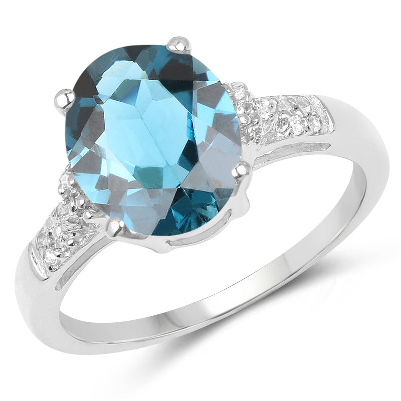 Bids.com 2.64 Carat Genuine London Blue Topaz and White Topaz .925 Sterling Silver Ring Rings