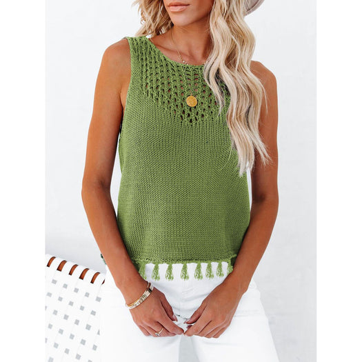 Cutout Tassel Round Neck Tank