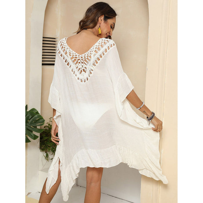 Cutout Ruffled Half Sleeve Cover-Up