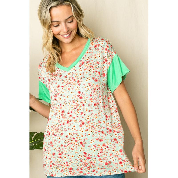 Dizzy Floral Solid Mix Boxy Top