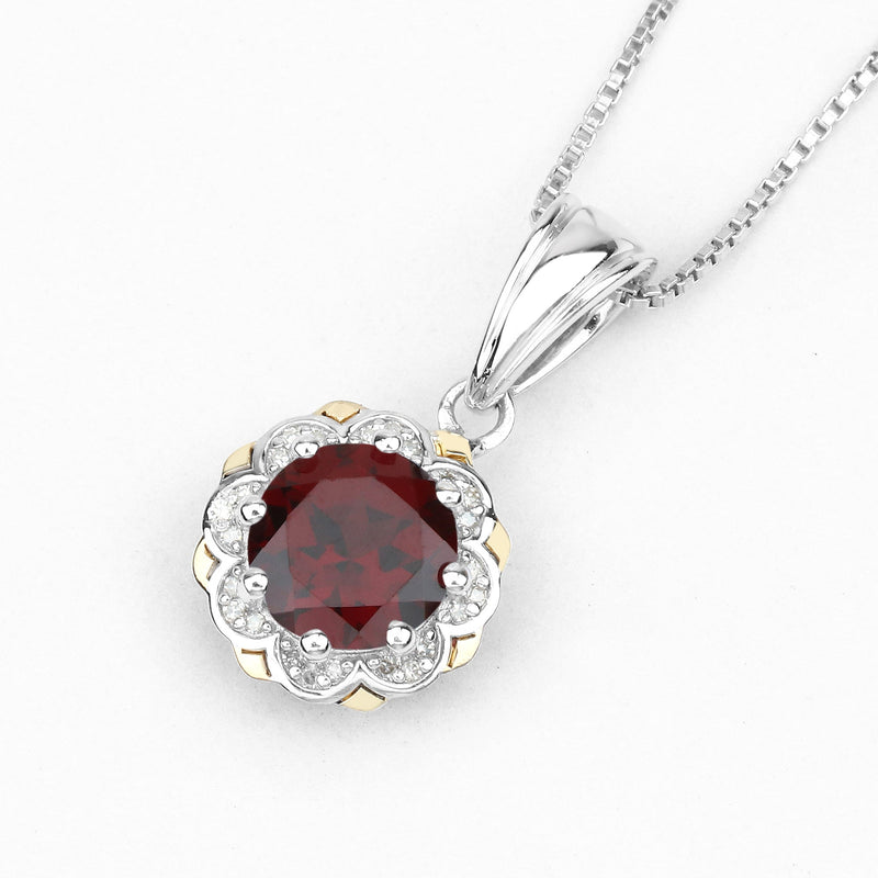 Bids.com 2.32 Carat Genuine Garnet and White Diamond 14K Yellow Gold with .925 Sterling Silver Pendant Pendants