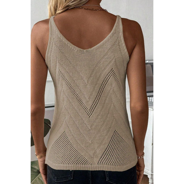 Openwork Scoop Neck Knit Vest in Mocha