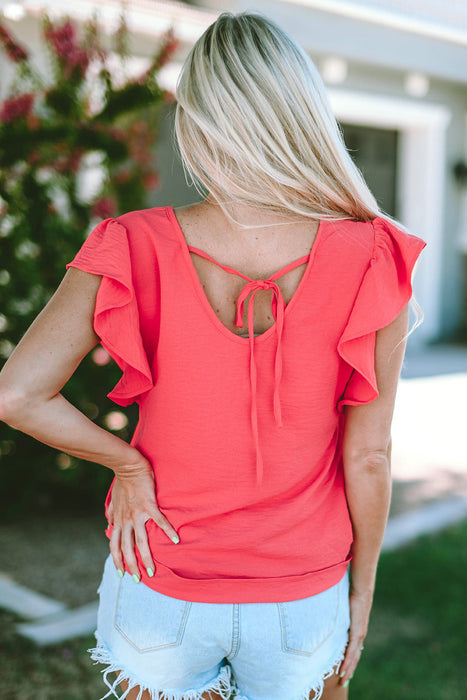 Janelle V Neck Ruffle Sleeve Loose Top