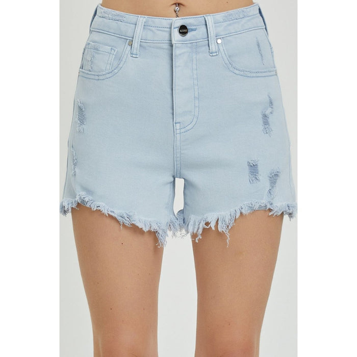 RISEN High Rise Distressed Detail Denim Shorts