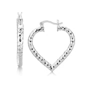 Bids.com Sterling Silver Rhodium Plated Heart Style Hoop Diamond Cut Earrings Earrings