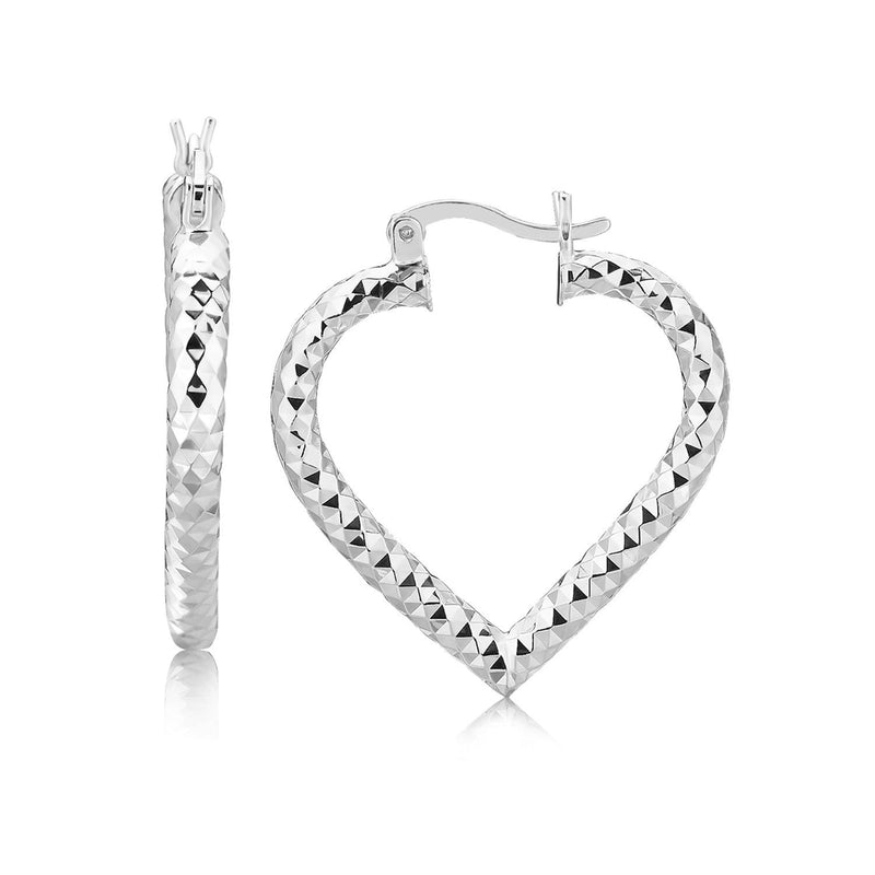 Bids.com Sterling Silver Rhodium Plated Heart Style Hoop Diamond Cut Earrings Earrings