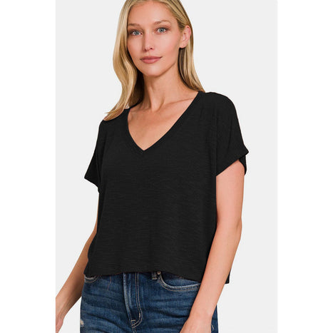 Zenana V-Neck Short Sleeve Crop T-Shirt