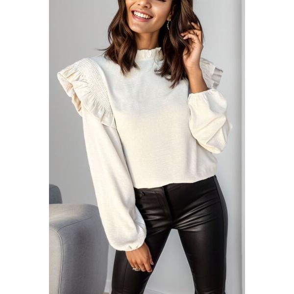 Ruffled Mock Neck Balloon Sleeve Blouse