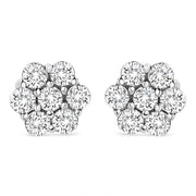 Bids.com 14K White Gold 1/2 cttw Round-Cut Diamond Floral Stud Earrings (I-J Color, SI2-I1 Clarity) Earrings