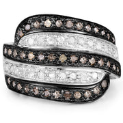Bids.com 0.80 Carat Genuine Brown Diamond and White Diamond .925 Sterling Silver Ring Rings