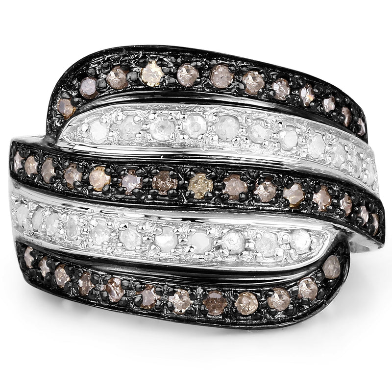 Bids.com 0.80 Carat Genuine Brown Diamond and White Diamond .925 Sterling Silver Ring Rings