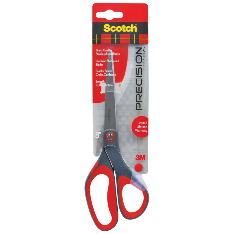 Scotch Scotch Precision Scissors, 8" Long, 3.13" Cut Length, Straight Gray/Red Handle Office Supplies