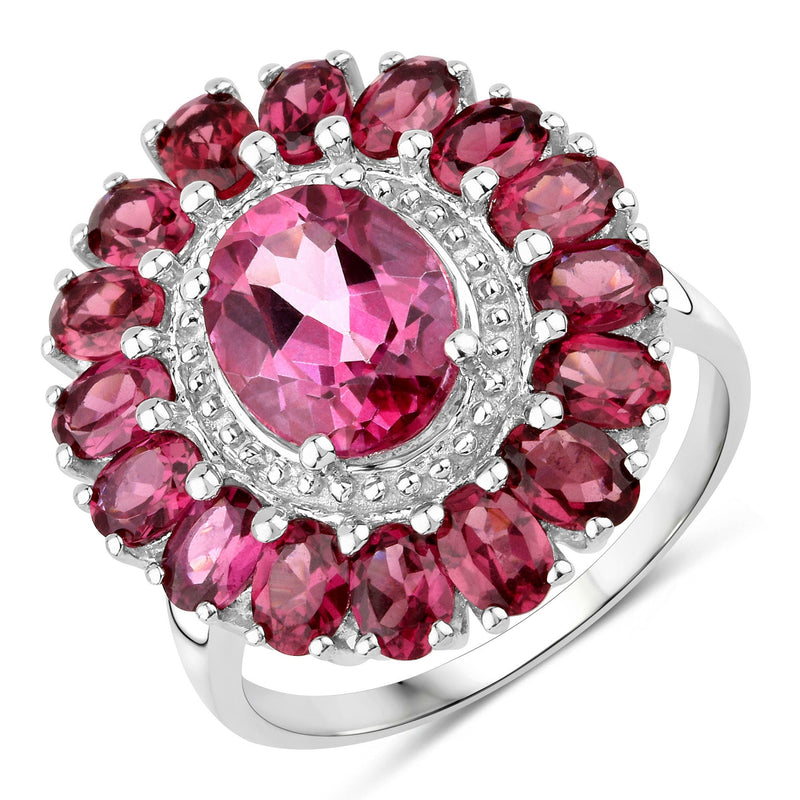 Bids.com 5.460 Carat Genuine Pink Topaz and Rhodolite Garnet .925 Sterling Silver Ring Rings