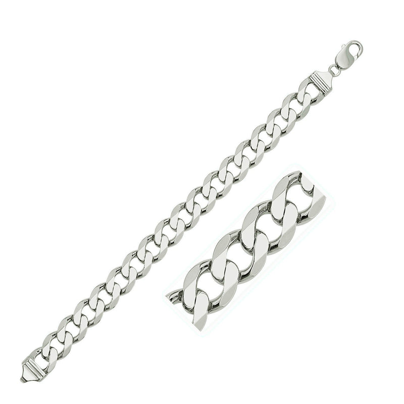 Bids.com Rhodium Plated 11.6mm Sterling Silver Curb Style Bracelet Bracelets