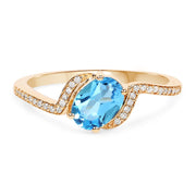 Bids.com 1.04 Carat Genuine Swiss Blue Topaz and White Diamond 14K Yellow Gold Ring Rings
