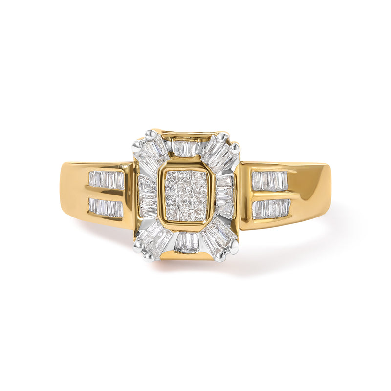 Bids.com 10K Yellow Gold 1/2 Cttw Diamond Composite and Halo Ring (H-I Color, SI1-SI2 Clarity) - Ring Size 7 Rings