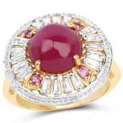 Bids.com 14K Yellow Gold Plated 8.91 Carat Genuine Glass Filled Ruby, Rhodolite & White Topaz .925 Sterling Silver Ring Rings