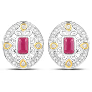 Bids.com 0.77 Carat Genuine Ruby and White Diamond .925 Sterling Silver Earrings Earrings