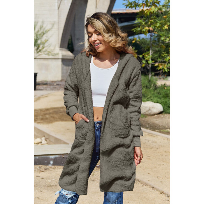 Double Take Hooded Teddy Bear Jacket with Thumbholes