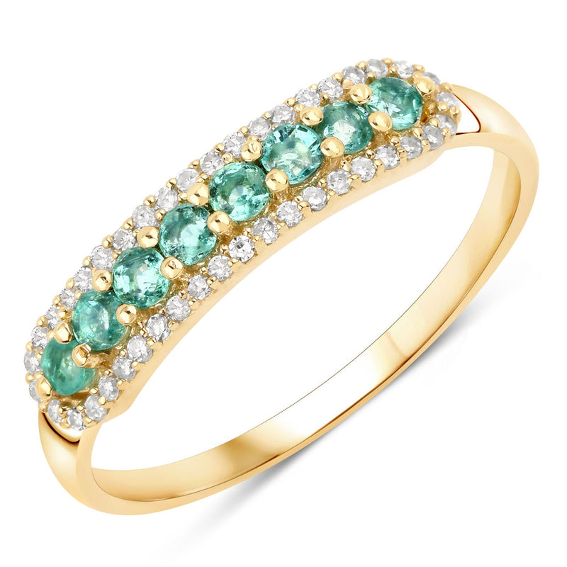 Bids.com 0.35 Carat Genuine Zambian Emerald and White Diamond 14K Yellow Gold Ring Rings
