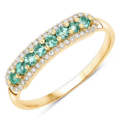Bids.com 0.35 Carat Genuine Zambian Emerald and White Diamond 14K Yellow Gold Ring Rings