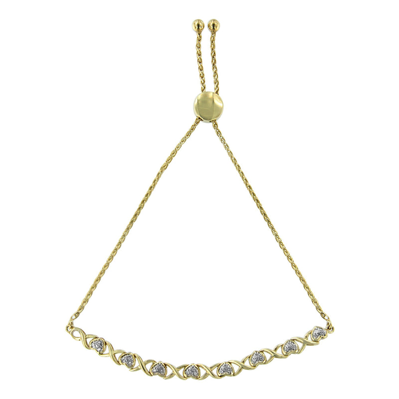 Bids.com 10K Yellow Gold over .925 Sterling Silver 1/10 Cttw Diamond Heart and X-Link 6â€-9â€ Adjustable Bolo Bracelet (H-I Color, I2-I3 Clarity) Bracelets