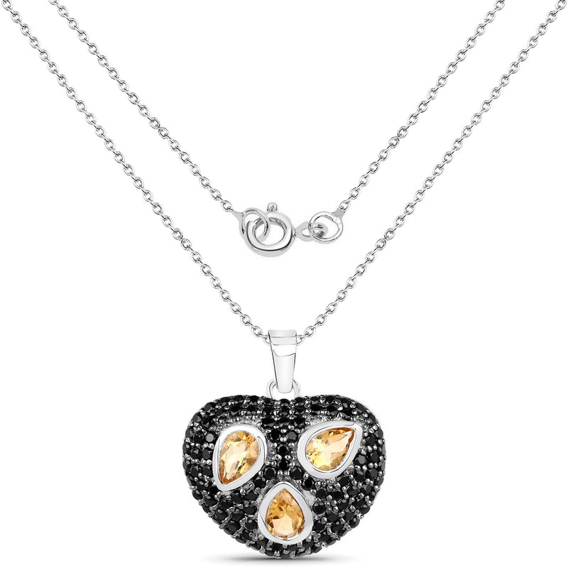 Bids.com 3.19 Carat Genuine Citrine and Black Spinel .925 Sterling Silver Pendant Pendants