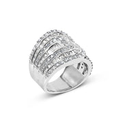 Bids.com 10K White Gold 2 1/2 Cttw Round and Baguette-Cut Diamond Multi-Row Bypass Ring (J-K Color, I2-I3 Clarity) - Ring Size 7 Rings