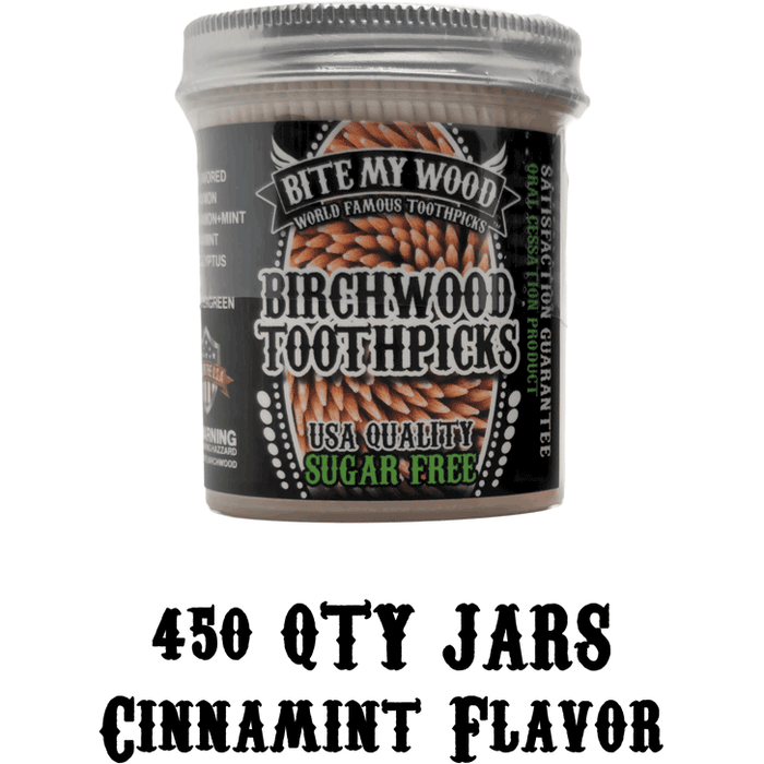 Bitemywood Flavored High Quality Usa Birchwood Toothpicks In Plastic Jars - 2 Sizes Available