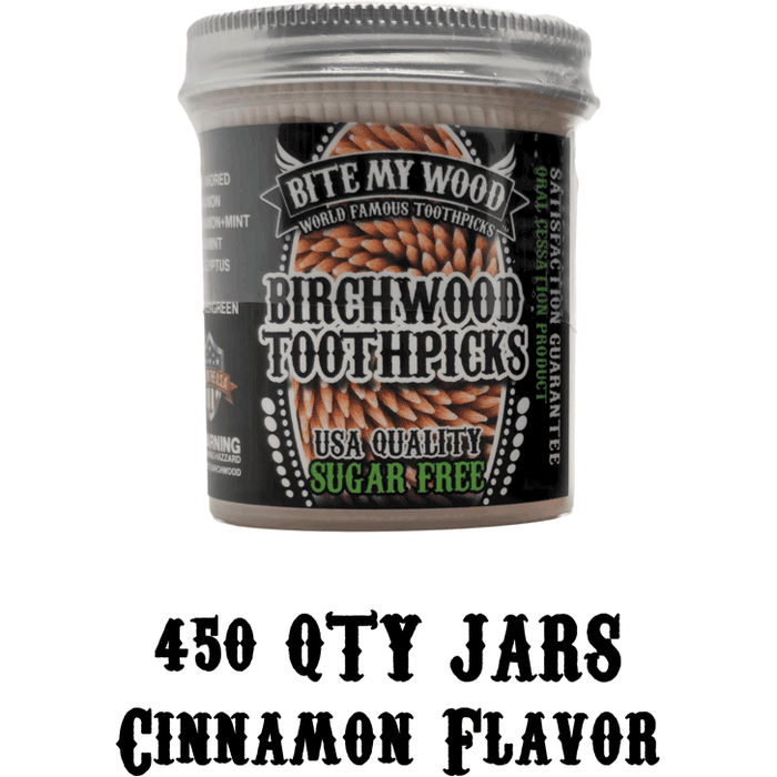 Bitemywood Flavored High Quality Usa Birchwood Toothpicks In Plastic Jars - 2 Sizes Available