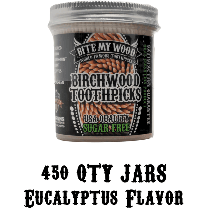 Bitemywood Flavored High Quality Usa Birchwood Toothpicks In Plastic Jars - 2 Sizes Available