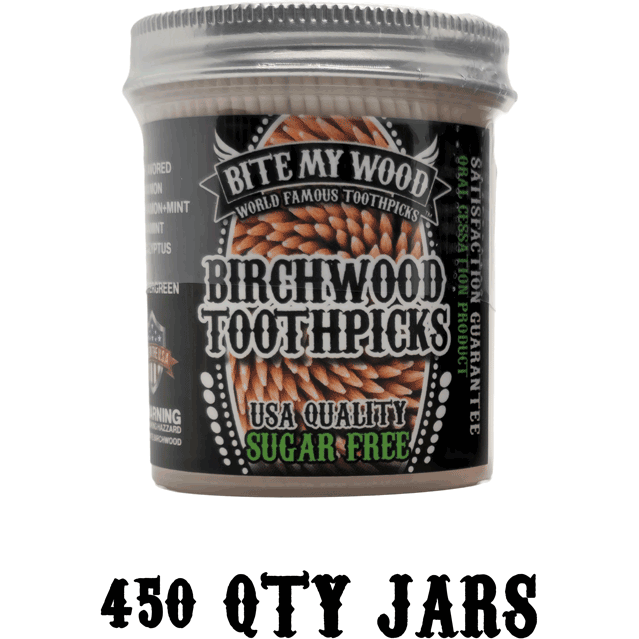 Bitemywood Flavored High Quality Usa Birchwood Toothpicks In Plastic Jars - 2 Sizes Available