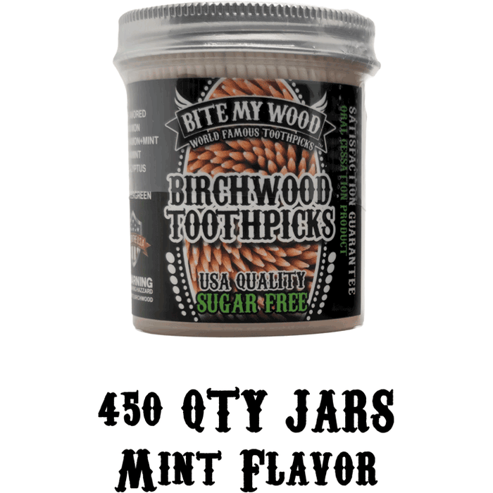 Bitemywood Flavored High Quality Usa Birchwood Toothpicks In Plastic Jars - 2 Sizes Available