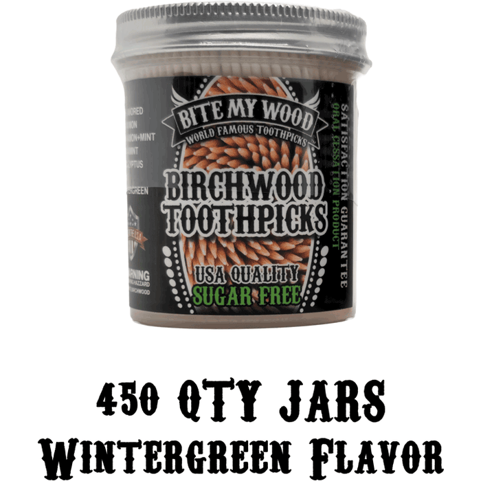 Bitemywood Flavored High Quality Usa Birchwood Toothpicks In Plastic Jars - 2 Sizes Available