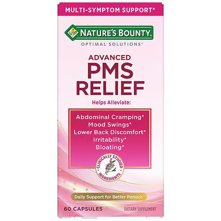 Nature's Bounty Nature's Bounty Optimal Solutions Advanced PMS Relief For Menstrual Cycle Support; Period Relief; PMS Support Supplement For Women – Chasteberry; Hormone-Free; 60 Capsules Health Care