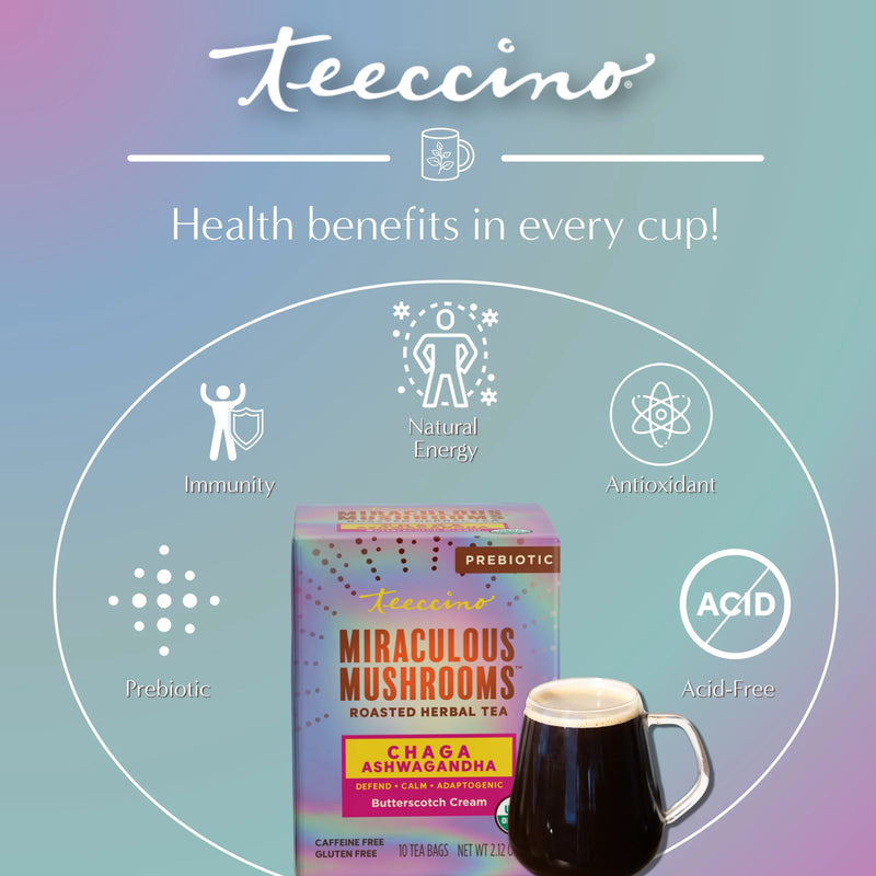 Teeccino Chaga Ashwagandha Butterscotch Cream Mushroom Herbal Tea Herbal Tea
