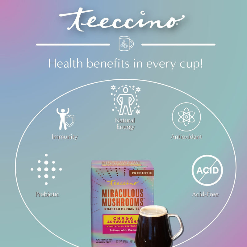 Teeccino Chaga Ashwagandha Butterscotch Cream Mushroom Herbal Tea Herbal Tea