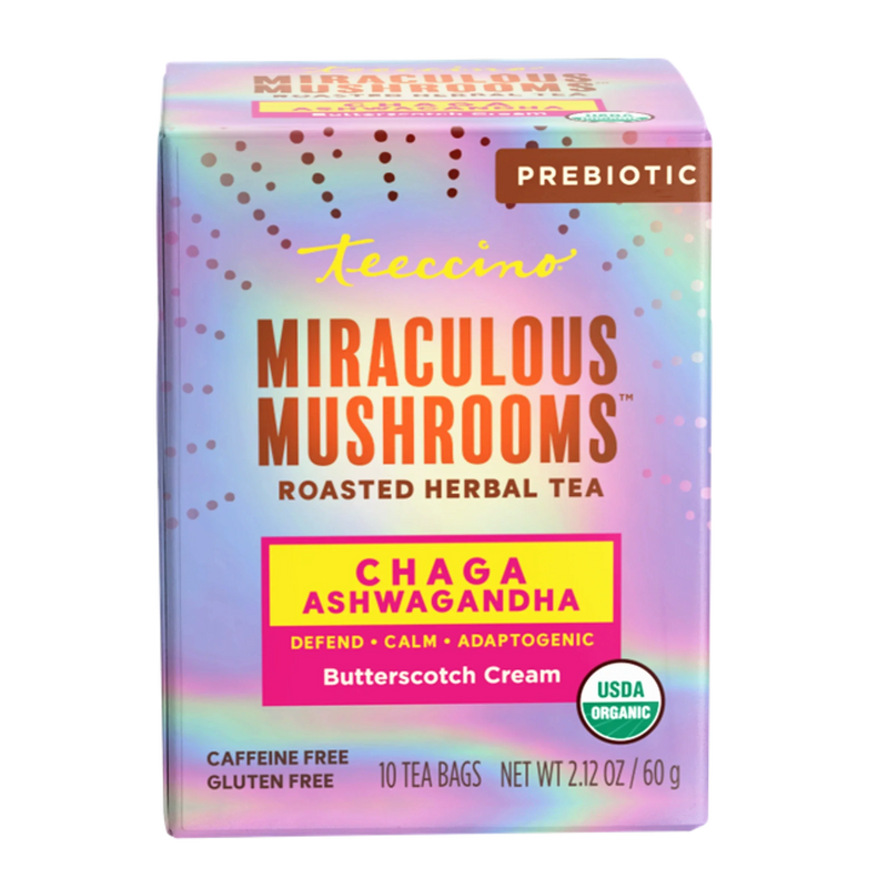 Teeccino Chaga Ashwagandha Butterscotch Cream Mushroom Herbal Tea Herbal Tea Plum 25 tea bags,10 tea bags