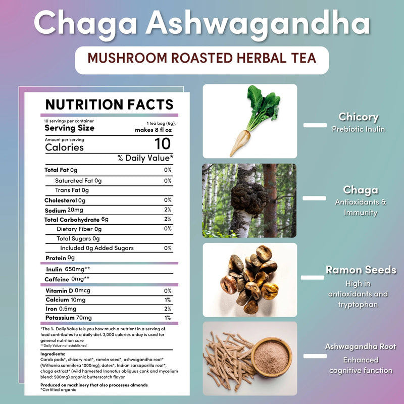Teeccino Chaga Ashwagandha Butterscotch Cream Mushroom Herbal Tea Herbal Tea