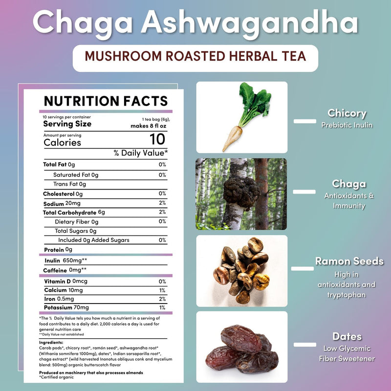 Teeccino Chaga Ashwagandha Butterscotch Cream Mushroom Herbal Tea Herbal Tea