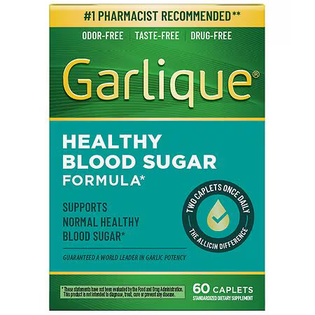 Garlique Garlique Healthy Blood Sugar Support Supplement - Odor-Free Garlic, 60 Caplets Vitamins & Supplements