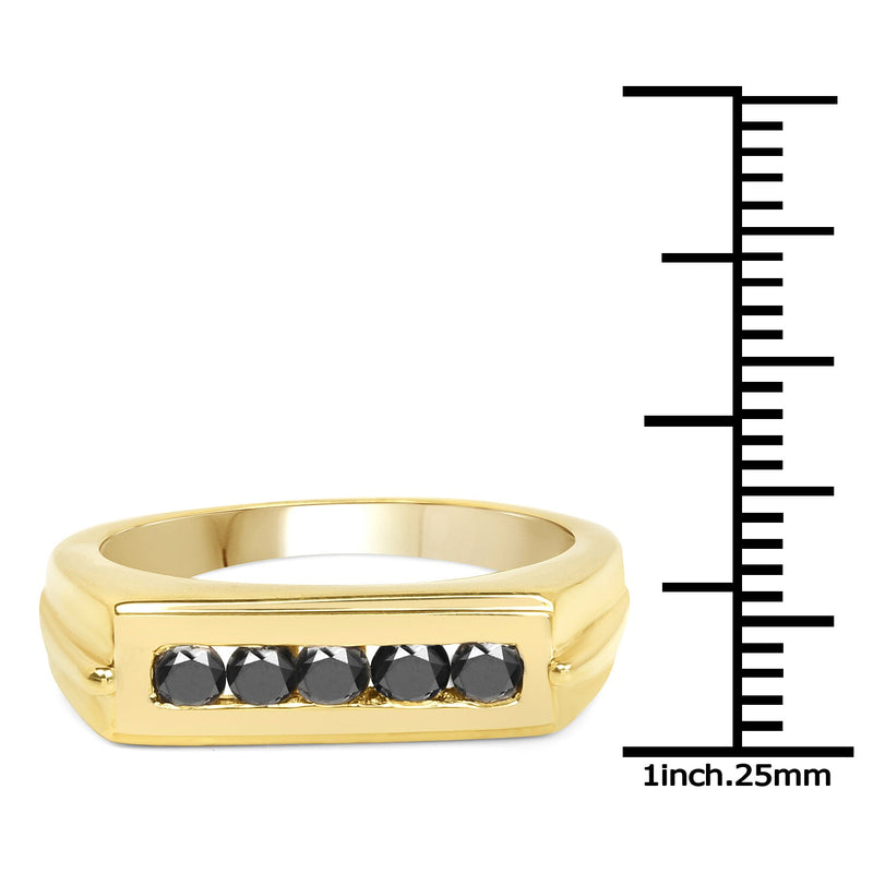 Bids.com 14K Yellow Gold Plated 0.50 Carat Genuine Black Diamond .925 Sterling Silver Ring Rings
