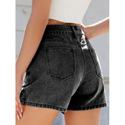 Mill's Beauty Supply Rhinestone Washed High Waist Denim Shorts