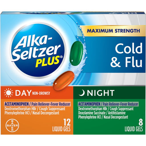 Alka-Seltzer Alka-Seltzer Plus Maximum Strength Day & Night Cold & Flu Liquid Gels 20 Ct Box Health & Beauty