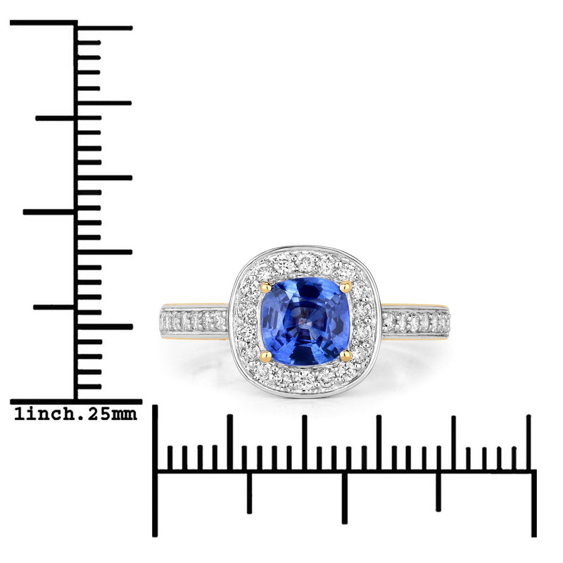 Bids.com 1.31 Carat Genuine Blue Sapphire and White Diamond 18K Yellow Gold Ring Rings