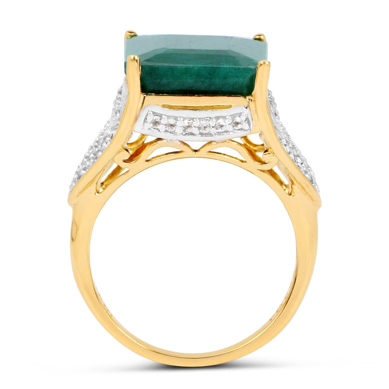 Bids.com 8.70 Carat Dyed Emerald and White Topaz .925 Sterling Silver Ring Rings