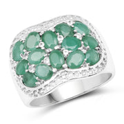 Bids.com 2.20 Carat Genuine Emerald & White Topaz .925 Sterling Silver Ring Rings