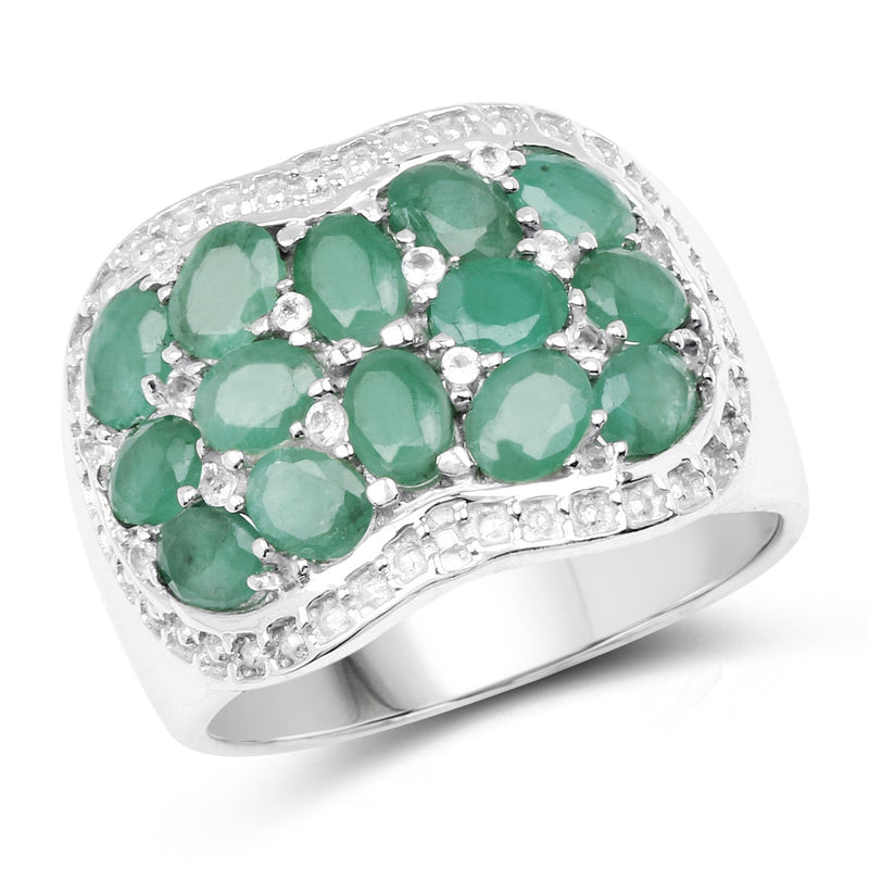 Bids.com 2.20 Carat Genuine Emerald & White Topaz .925 Sterling Silver Ring Rings